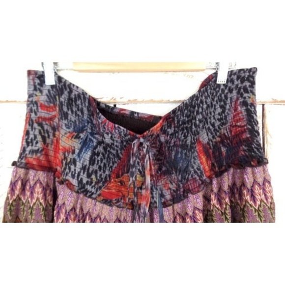 Vintage 90s sheer animal print floral knit Indian print boho maxi stretch skirt - Picture 4 of 5